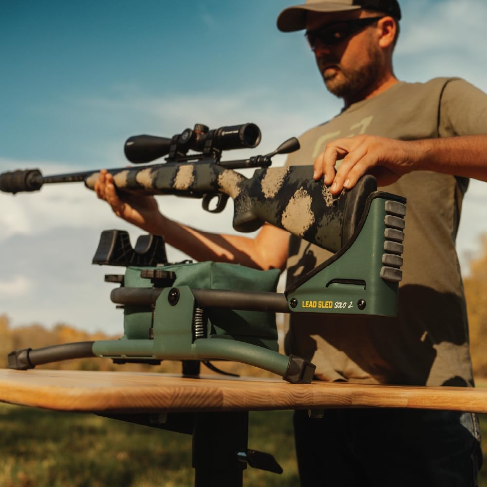 Caldwell Lead Sled Solo Shooting Rest with Offset Frame, Recoil Reducing Pad, Adjustable Front Rest, Heavy-Duty Steel, for Range Shooting, Hunting