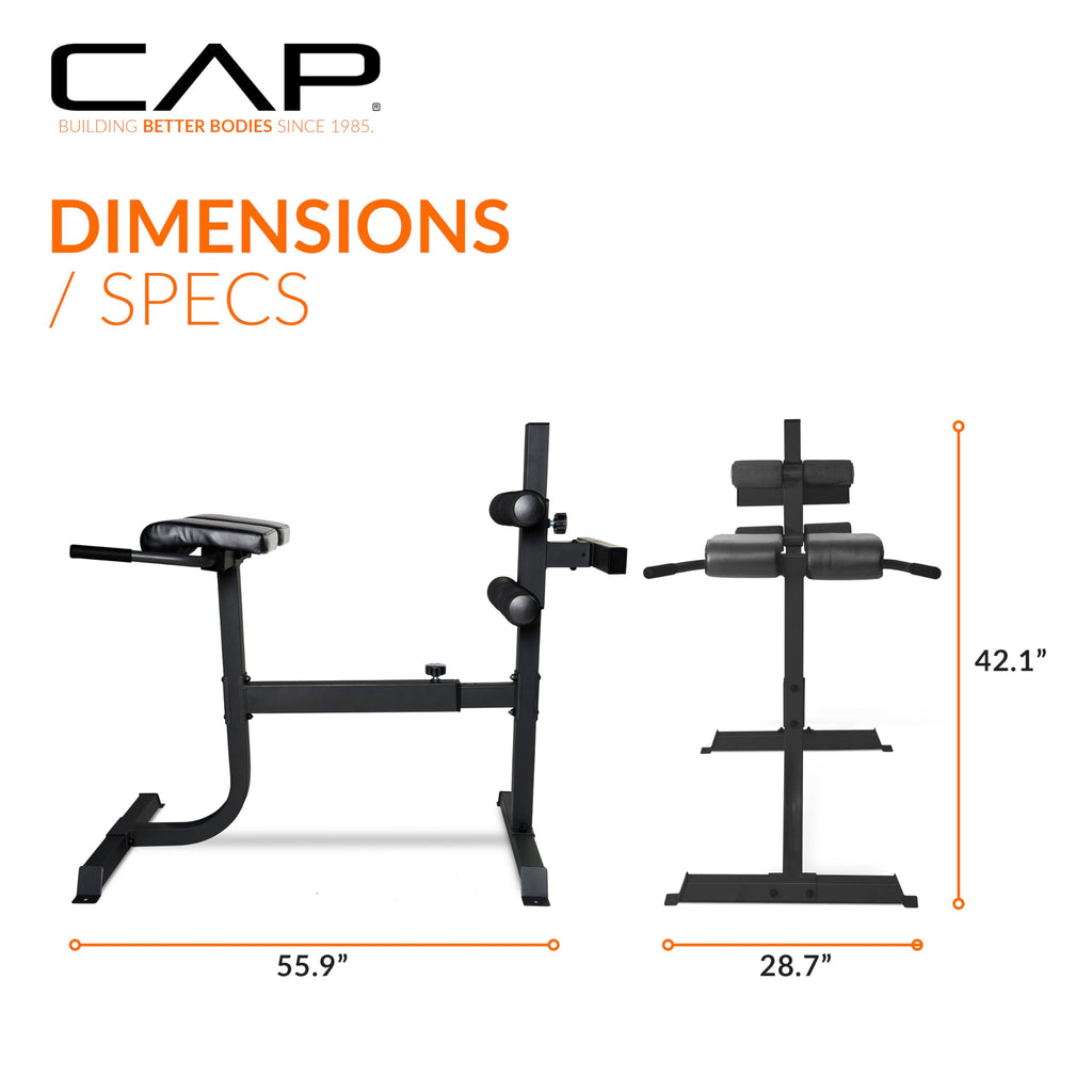 Cap Strength Roman Chair â Adjustable Back Extension Bench for Core & Glute Workouts, Heavy-Duty 300 LB Capacity - Black and Gray Options