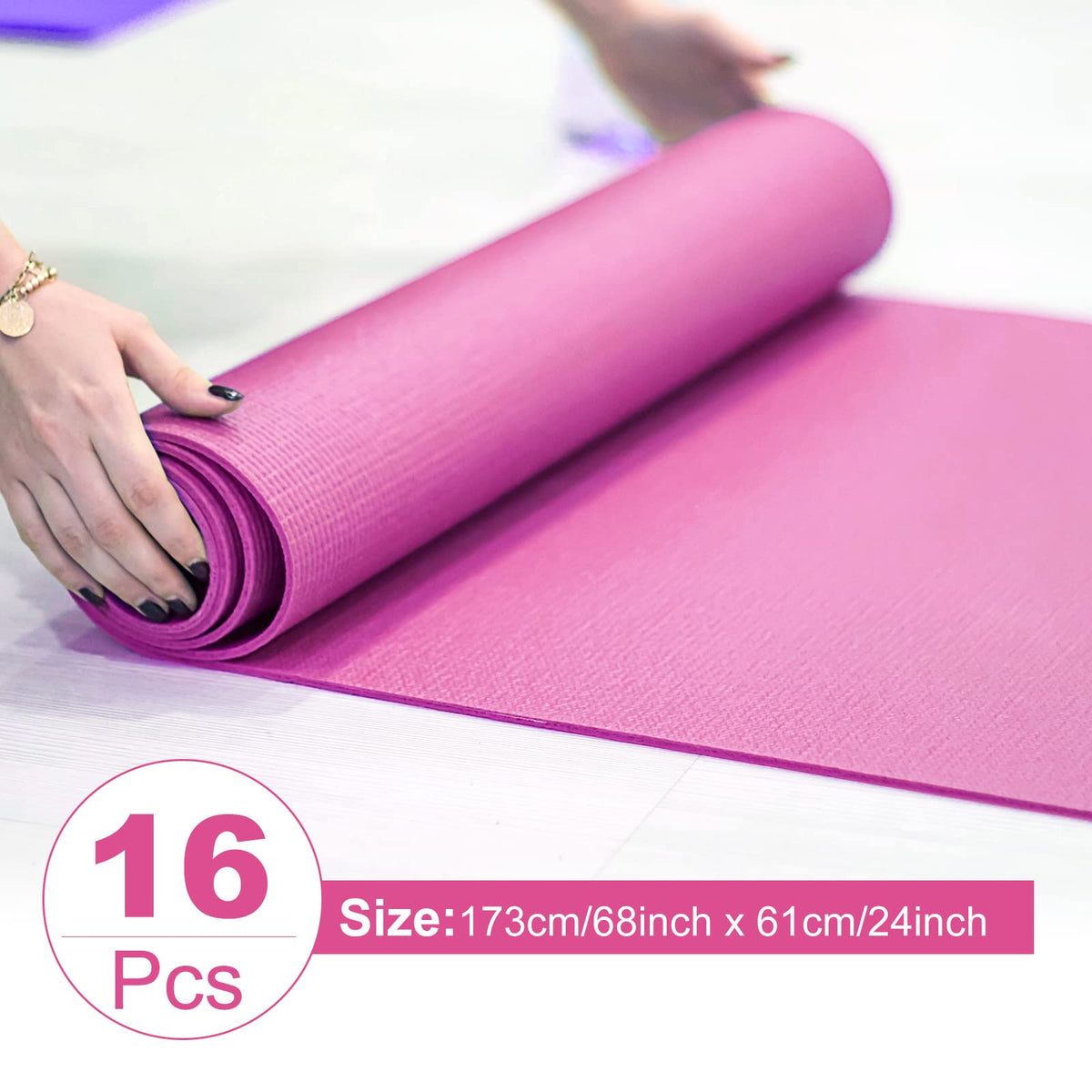 Funtery 3 mm Thin Yoga Mats Bulk, 68 x 24 in