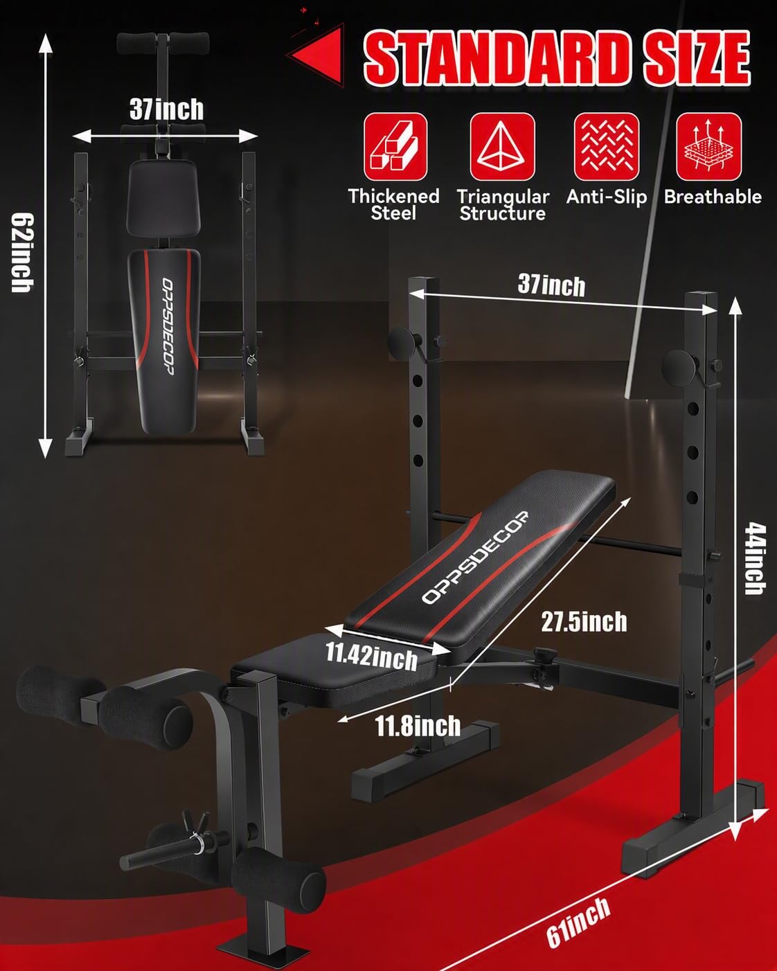 OPPSDECOR 6 in 1 Weight Bench Set with Leg Extension and Leg Curl, 660 LBS Adjustable Bench Press Set with Preacher Curl Pad, Foldable Workout Bench for Home Gym, Strength Training for Teens/Adults