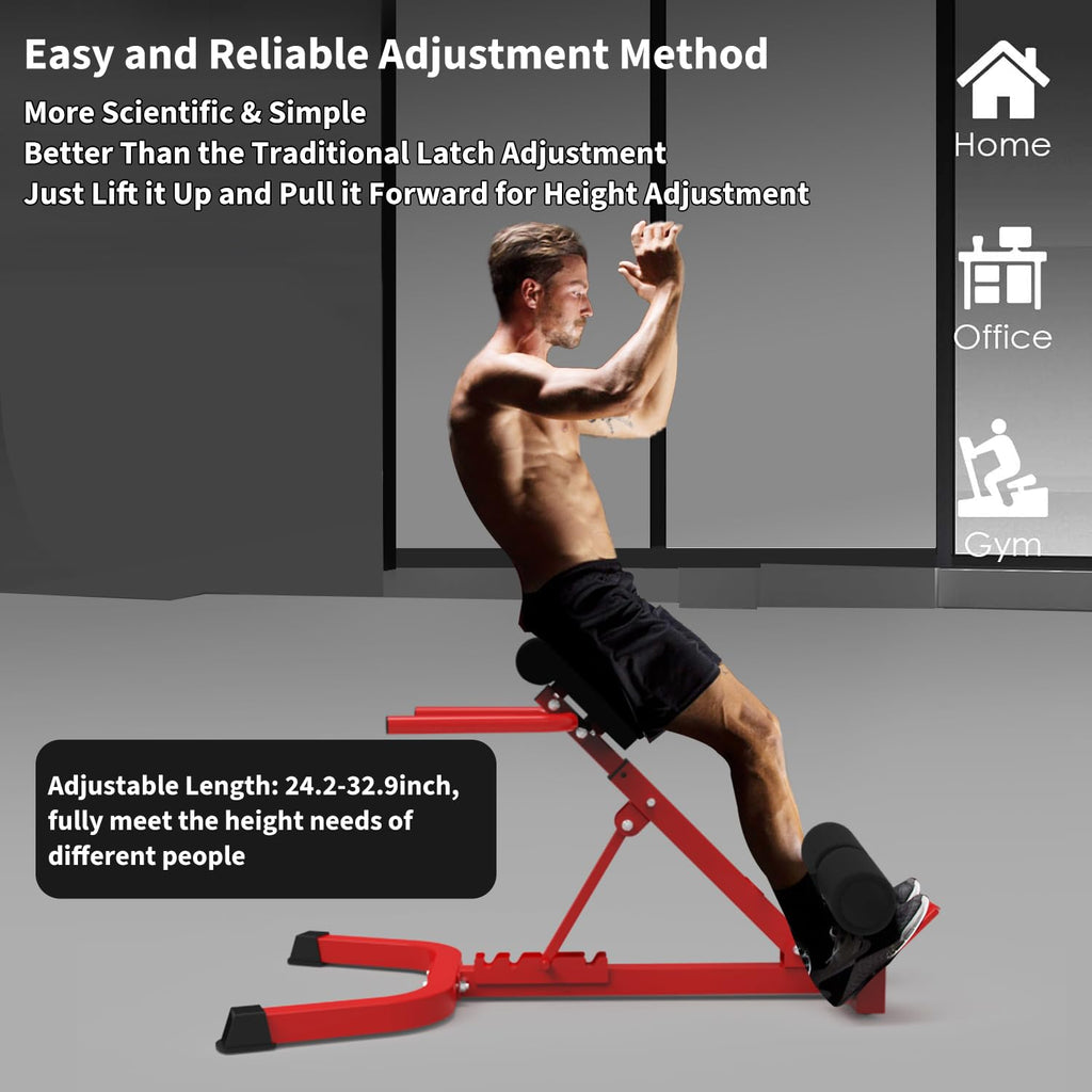 Garvee Adjustable Home Roman Chair, Multi-Angle Back Extension Bench, Abdominal Core Training Board with Foldable Anti-Slip Base