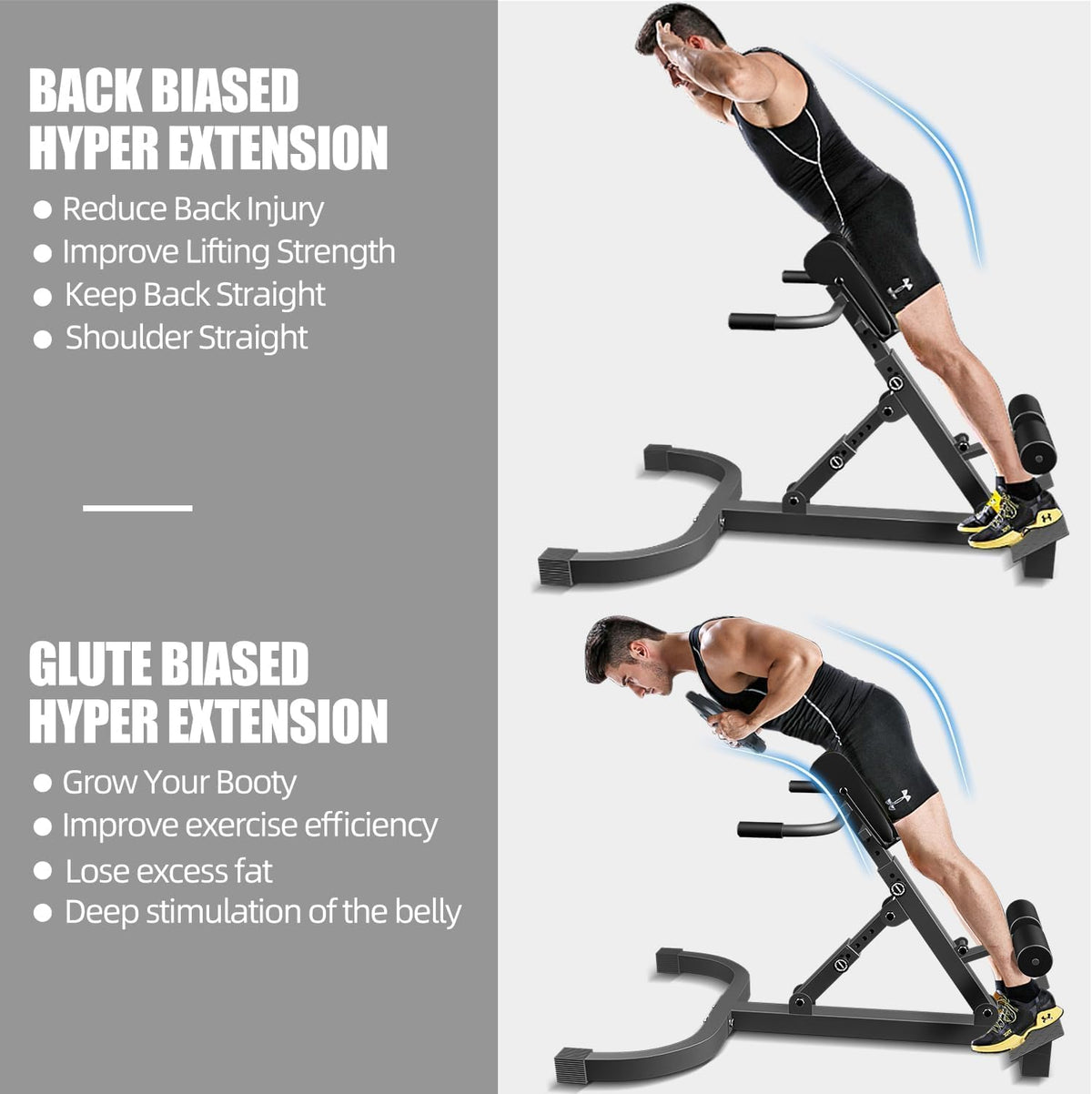 Adjustable Roman Chair 300 lb Capacity, Hyper Back Extension Bench