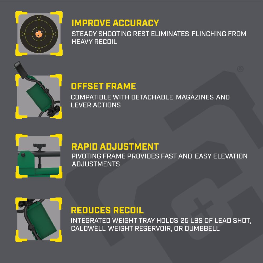 Caldwell Lead Sled Solo Shooting Rest with Offset Frame, Recoil Reducing Pad, Adjustable Front Rest, Heavy-Duty Steel, for Range Shooting, Hunting