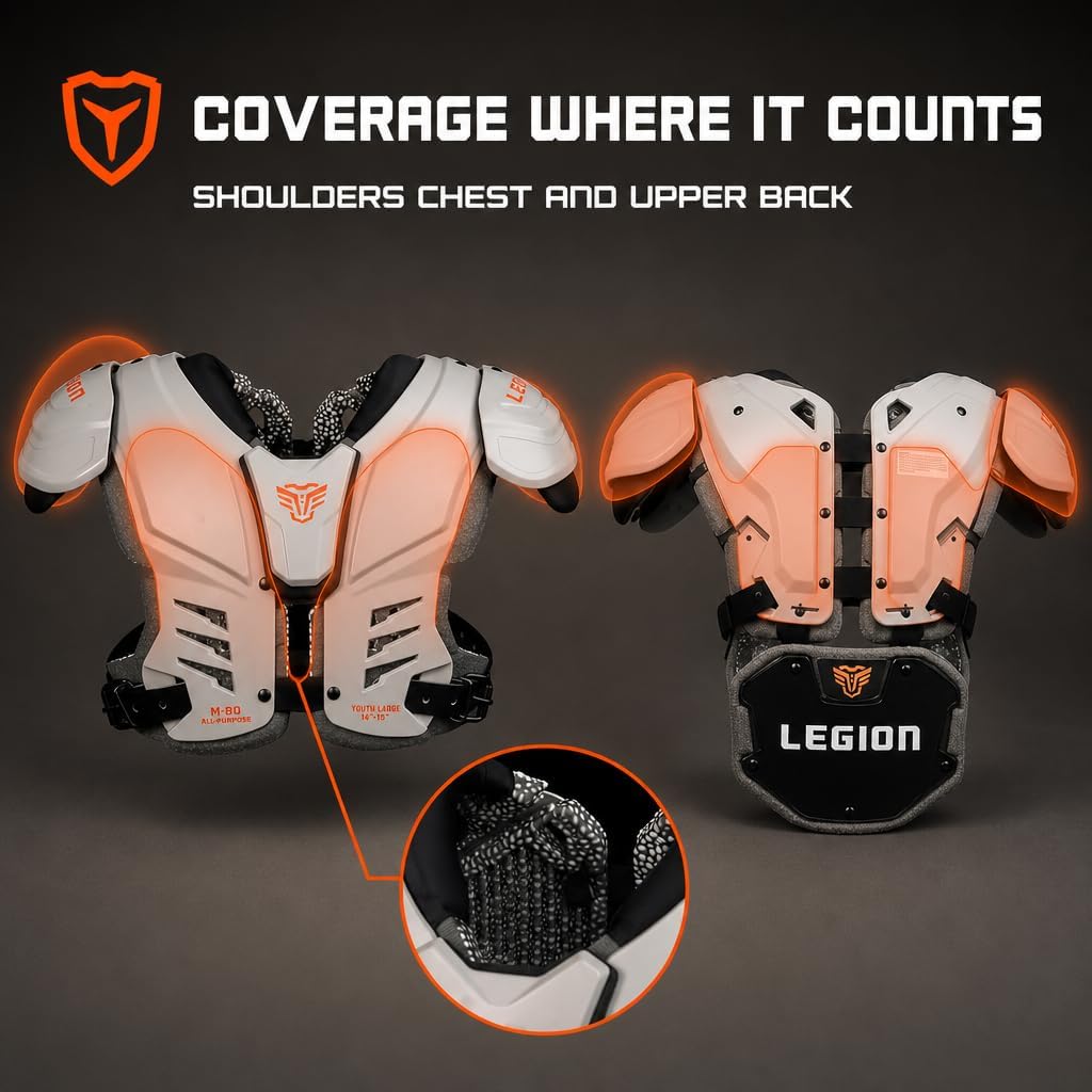 Legion Youth Football Shoulder Pads, Patents Pending, Lightweight, Optimized Mobility, Enhanced Impact Protection, Industry-Best Ventilation and Cooling