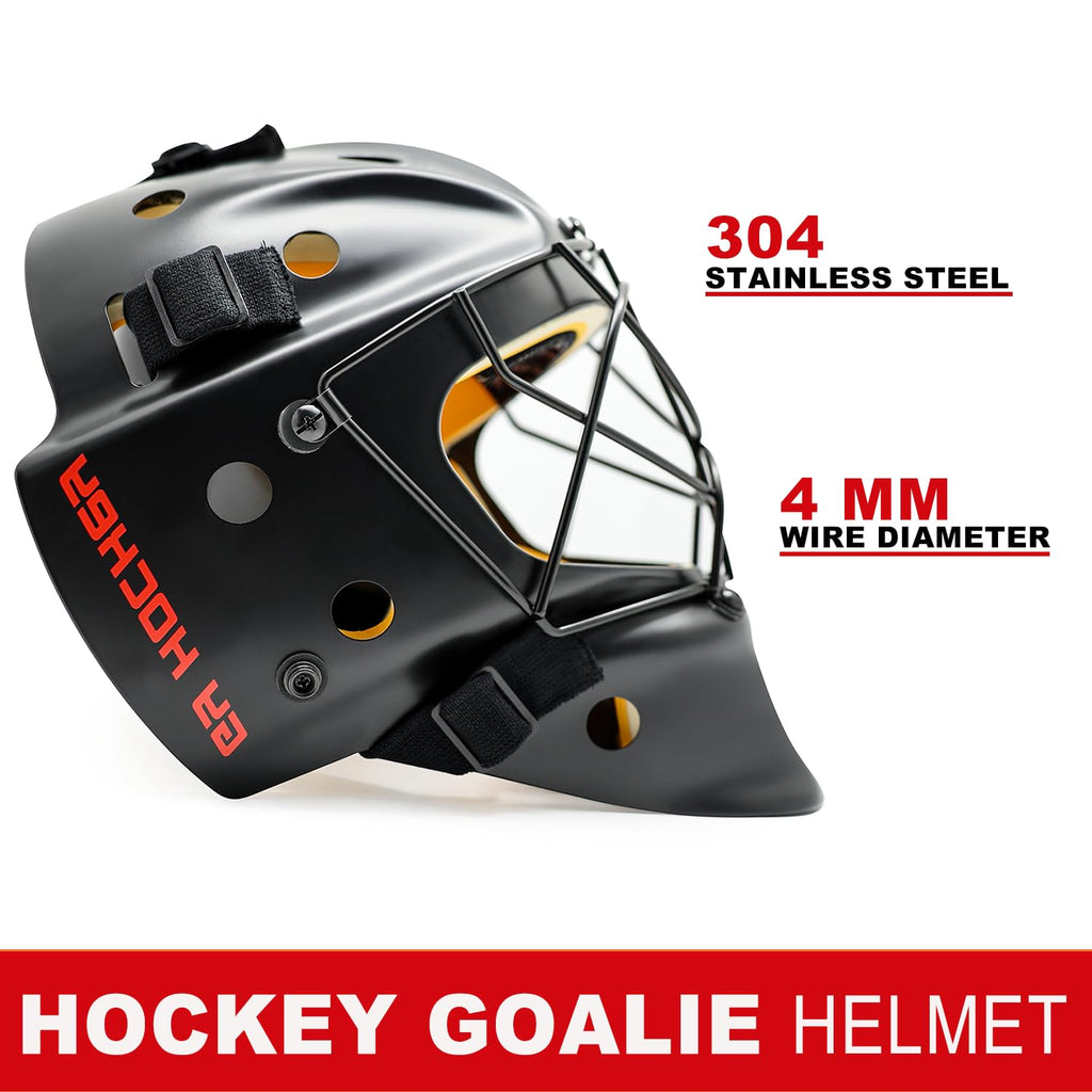 GY Hockey Helmet Combo with Facemask Senior Ice Hockey Goalie Helmet Adult/Cat-Eye Cage, Professional PC & ABS Shell/ 304 Stainless Steel Face Cage/Dual-Layer Lining