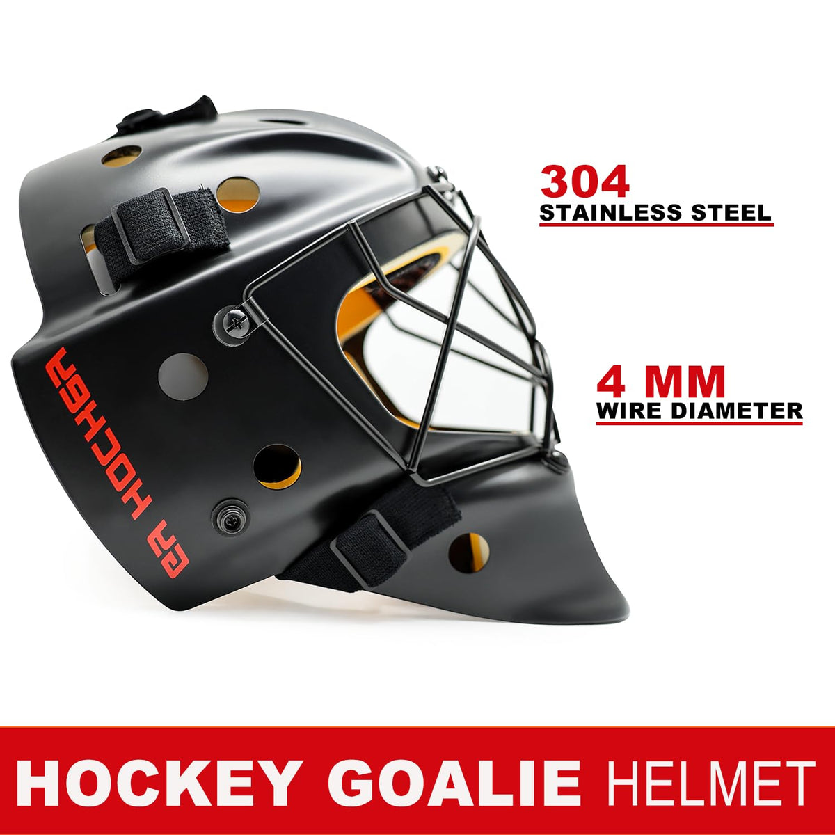 GY Hockey Helmet Combo with Facemask Senior Ice Hockey Goalie Helmet Adult/Cat-Eye Cage, Professional PC & ABS Shell/ 304 Stainless Steel Face Cage/Dual-Layer Lining