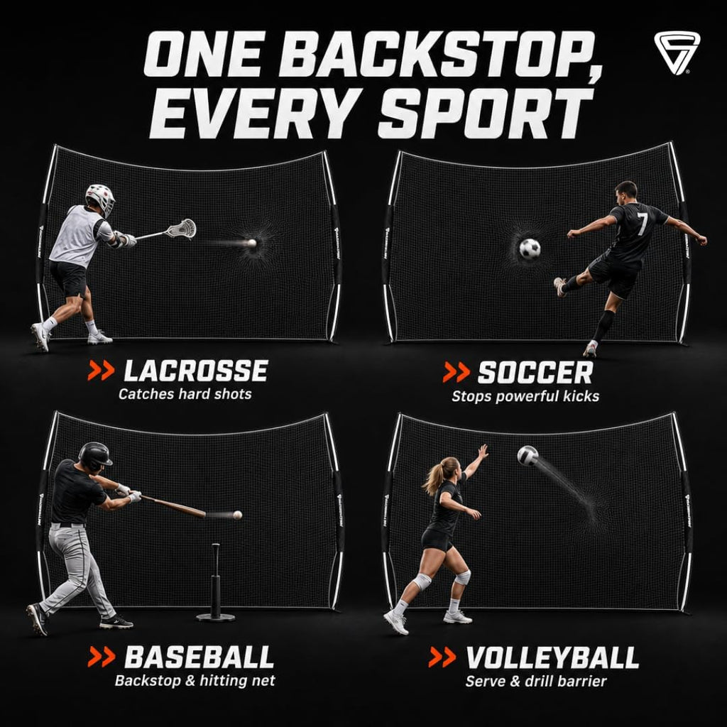 CRANKSHOOTER Lacrosse Backstop - Pop-Up Backstop for Training and Practice - Heavy Duty Training Equipment - 21' x 11' Collapsible Barrier Wall - Easy Setup & Take Down - Includes Travel Case