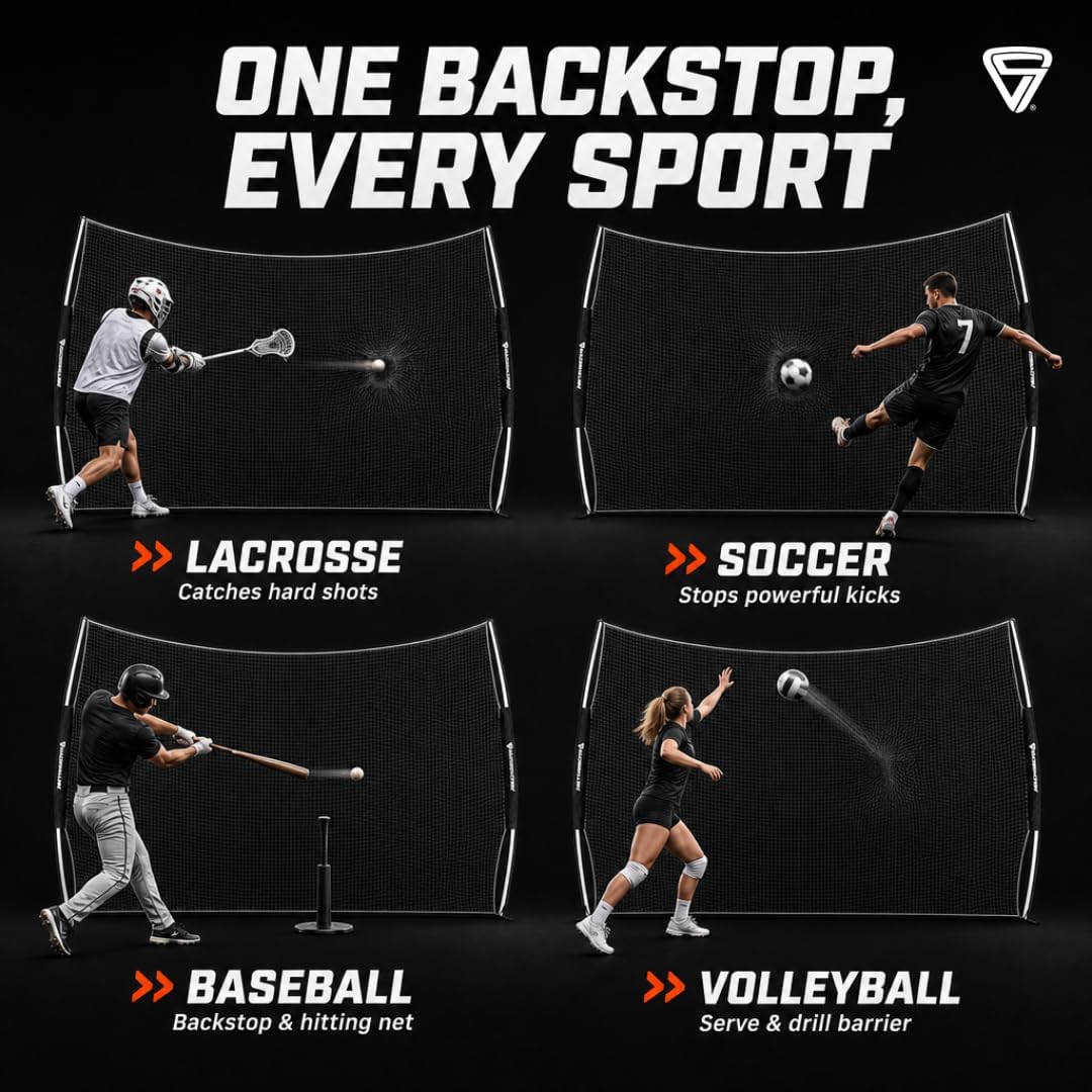 CRANKSHOOTER Lacrosse Backstop - Pop-Up Backstop for Training and Practice - Heavy Duty Training Equipment - 21' x 11' Collapsible Barrier Wall - Easy Setup & Take Down - Includes Travel Case