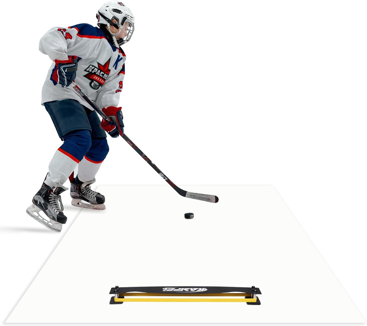 kasifei Portable Roll-Up Hockey Shooting Pad with Rebounder, Large 4.5 Foot x 10 Foot Size Professional Hockey Training Equipment for Shooting, Passing and Stickhandling