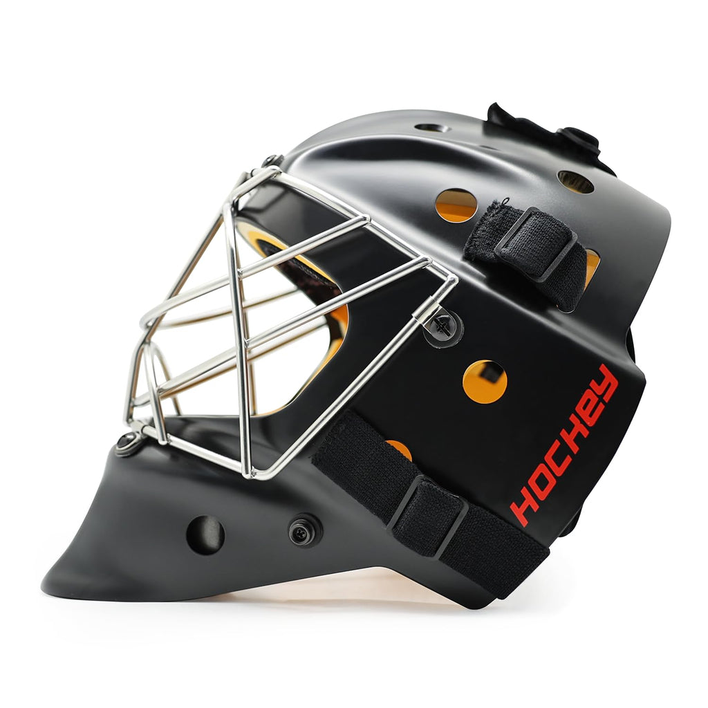 GY Hockey Helmet Combo with Facemask Senior Ice Hockey Goalie Helmet Adult/Cat-Eye Cage, Professional PC & ABS Shell/ 304 Stainless Steel Face Cage/Dual-Layer Lining
