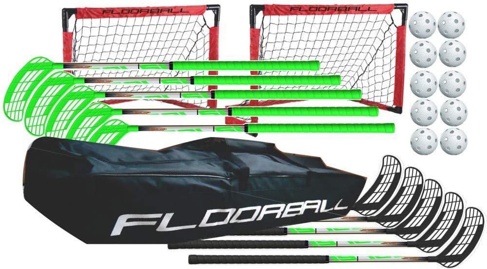 Score One 5v5 Floorball Set for Teens & Adults â 95 cm Straight Blade Sticks, 10 Balls, 2 Goals & Stickbag