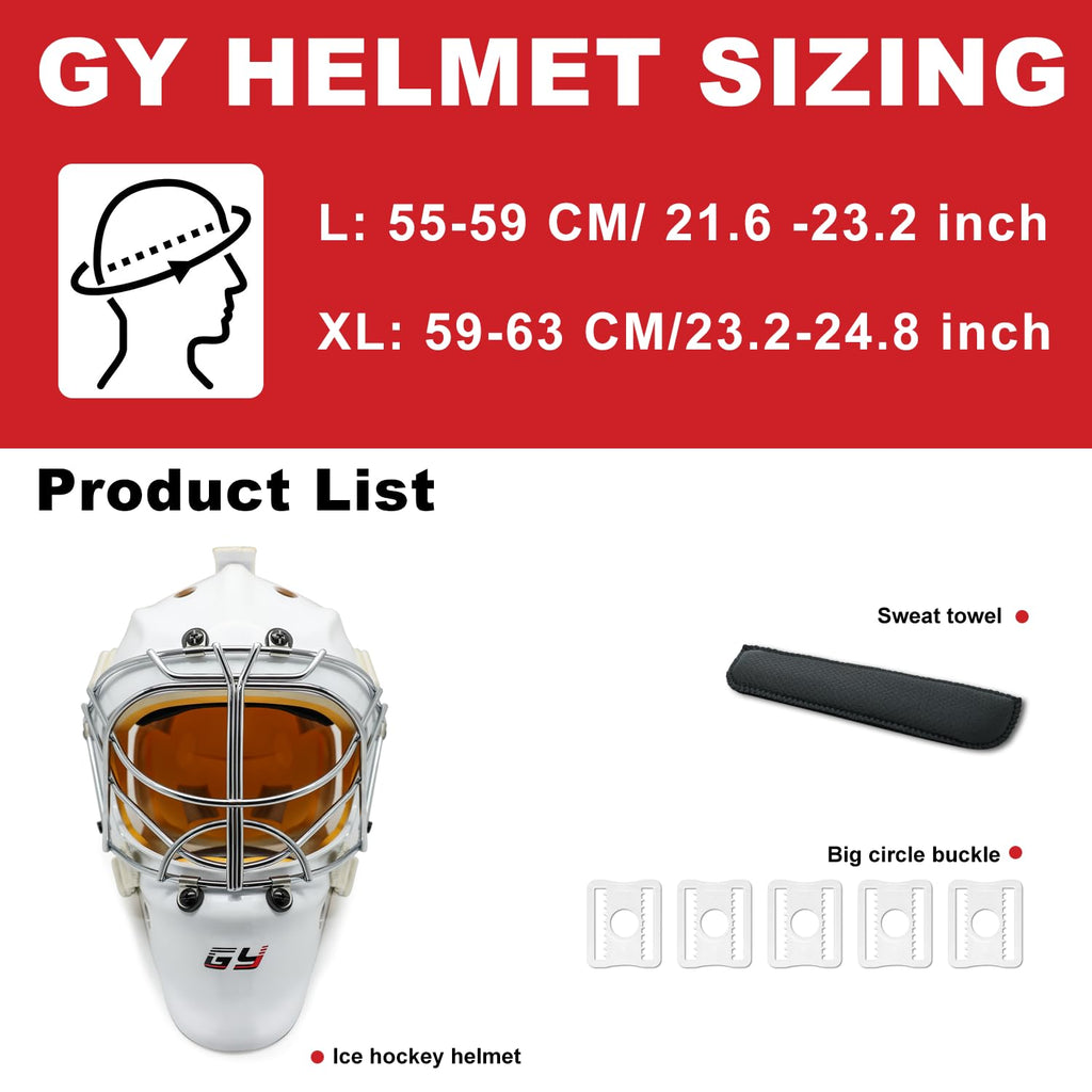 GY Hockey Helmet Combo with Facemask Senior Ice Hockey Goalie Helmet Adult/Cat-Eye Cage, Professional PC & ABS Shell/ 304 Stainless Steel Face Cage/Dual-Layer Lining