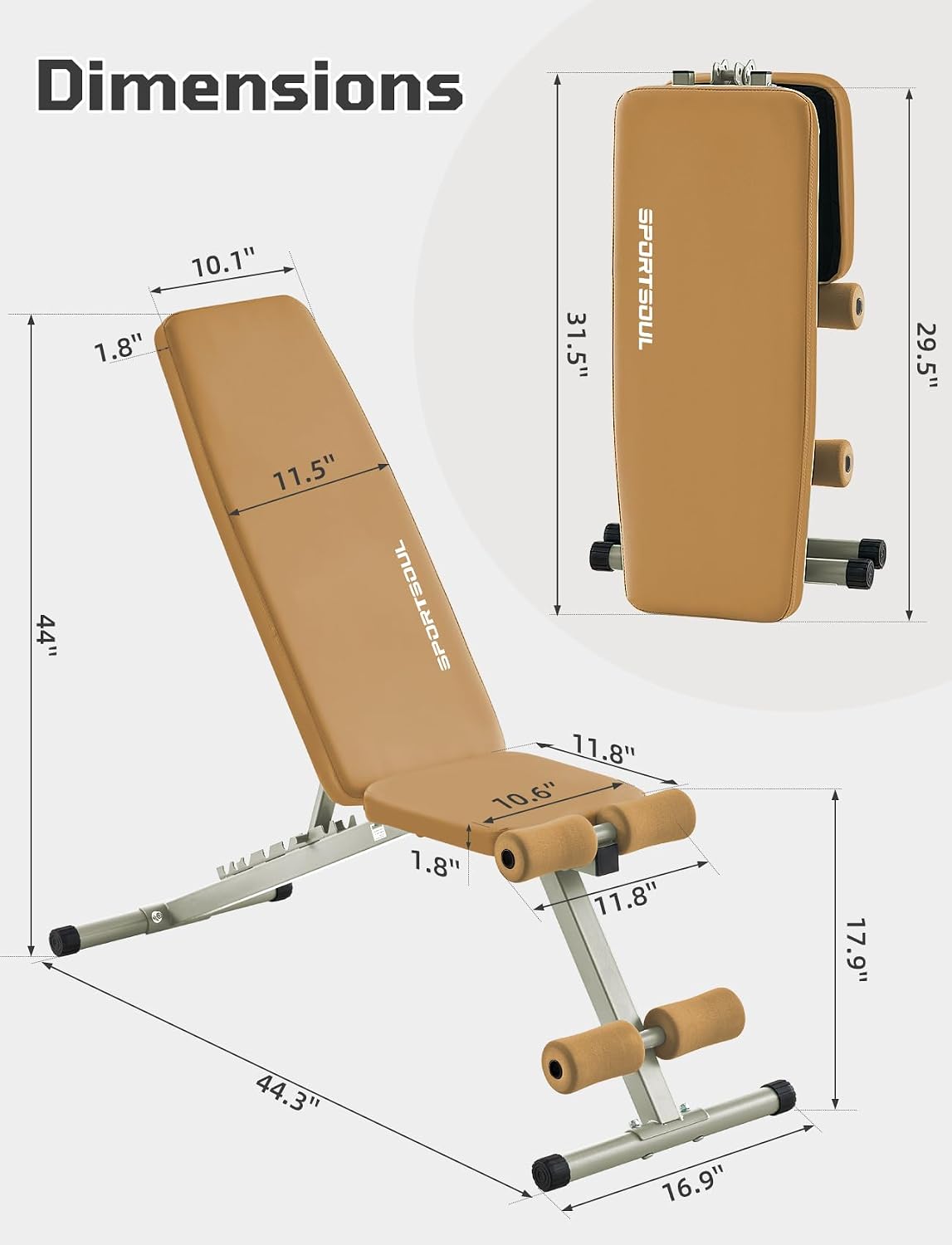 SPORTSOUL 880LB Weight Bench, 8-Position Backrest Adjustable Workout Bench