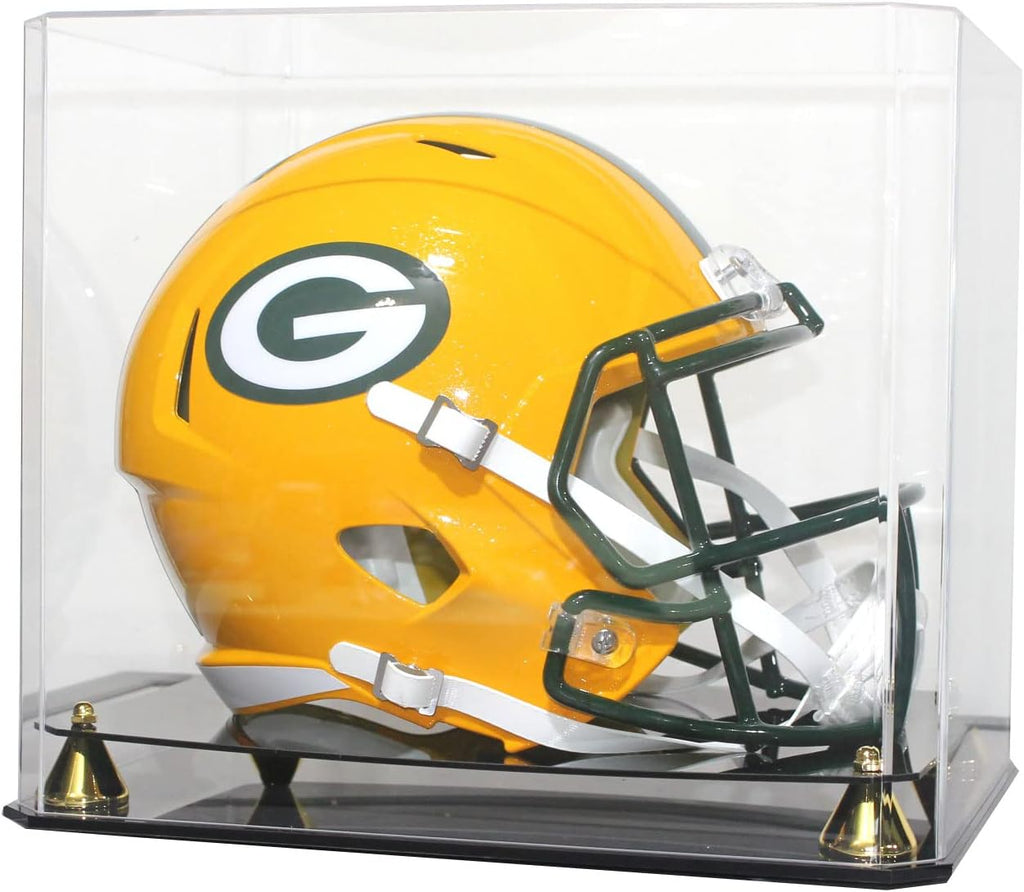 Pro Collector's Football Helmet Display Case Stand aslo fits Full Size Baseball, Ice Hockey, Motorcycle Helmets, One-Piece-Cover for Better Seal, Showcase with 98% UV Protection