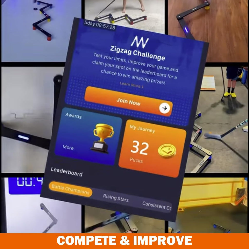 Potent Digital Stickhandling Trainer 2.0 with App-Enabled Training, Built-in Scoreboard & Countdown Timer - Practice Puck Control & Reaction Times, Portable On & Off Ice Hockey Training Aid