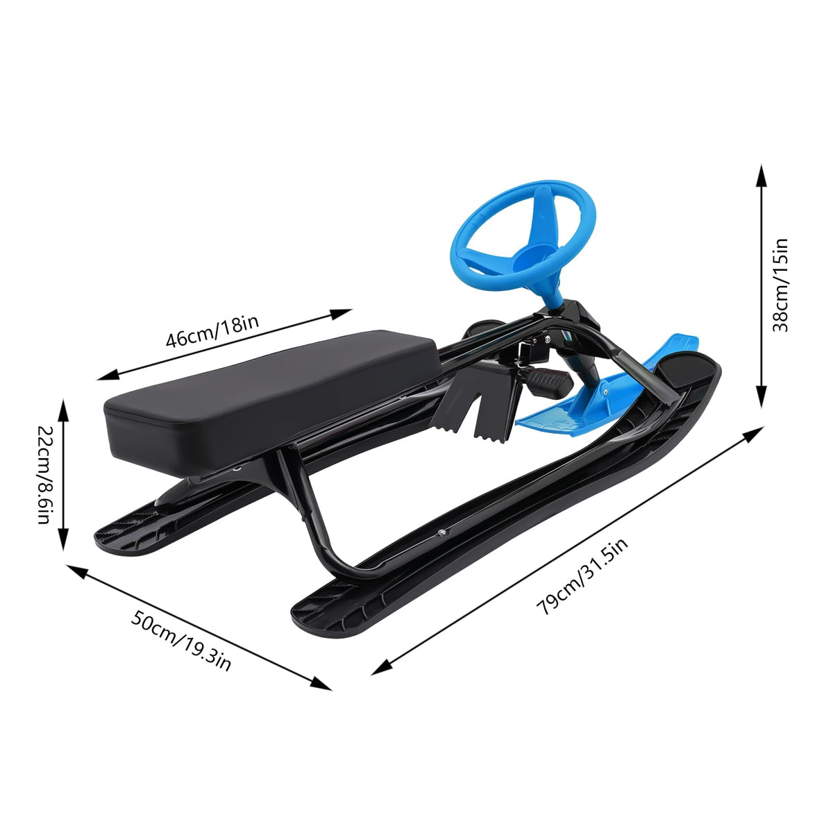 Snow Racer Sled, Steerable Ski Slider with Twin Serrated Brakes, 220lbs Load Capacity Winter Sport Sled for Adults Children
