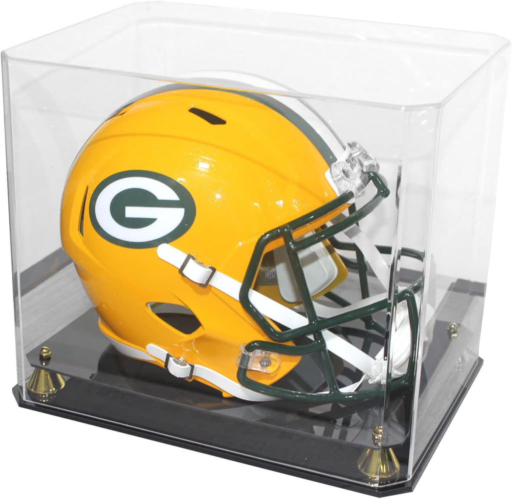 Pro Collector's Football Helmet Display Case Stand aslo fits Full Size Baseball, Ice Hockey, Motorcycle Helmets, One-Piece-Cover for Better Seal, Showcase with 98% UV Protection