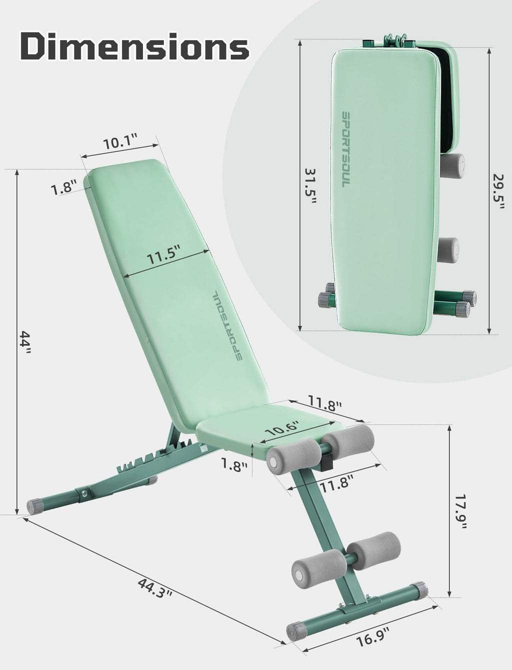 SPORTSOUL 880LB Weight Bench, 8-Position Backrest Adjustable Workout Bench