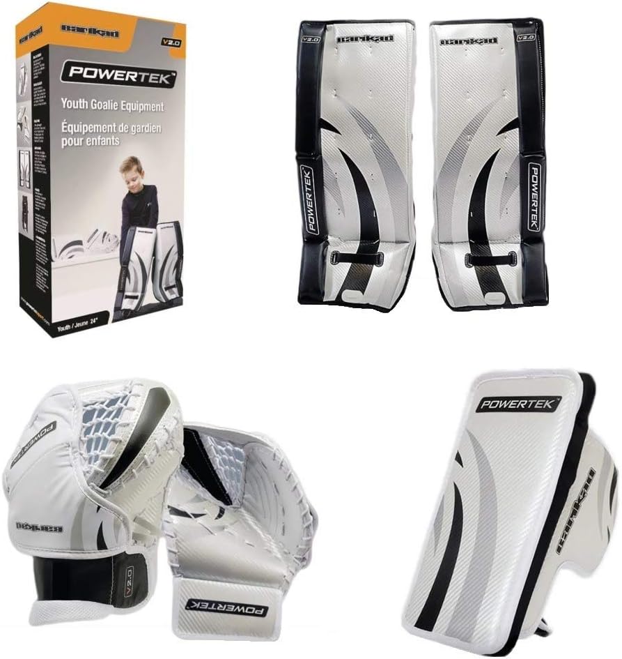 PowerTek Barikad V2.0 Junior Ice Hockey Goalie Pad Set - 26" Leg Pads, Glove & Blocker