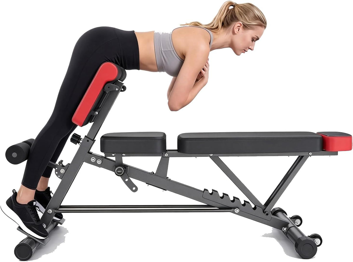 DUMOS Adjustable Weight Bench, 660 LBS Workout Bench Press with 2 Wheels