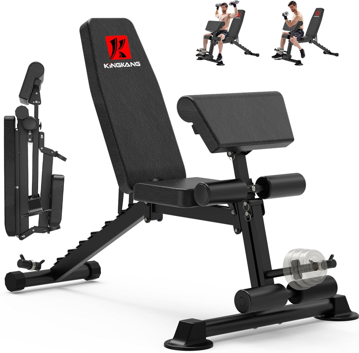 K KiNGKANG Adjustable Weight Bench, 660lbs Capacity Foldable Workout Bench with 7 Back Positions & 3 Seat Positions, Multi-Function Incline Decline Flat Exercise Bench for Full Body Workout, Home Gym Equipment