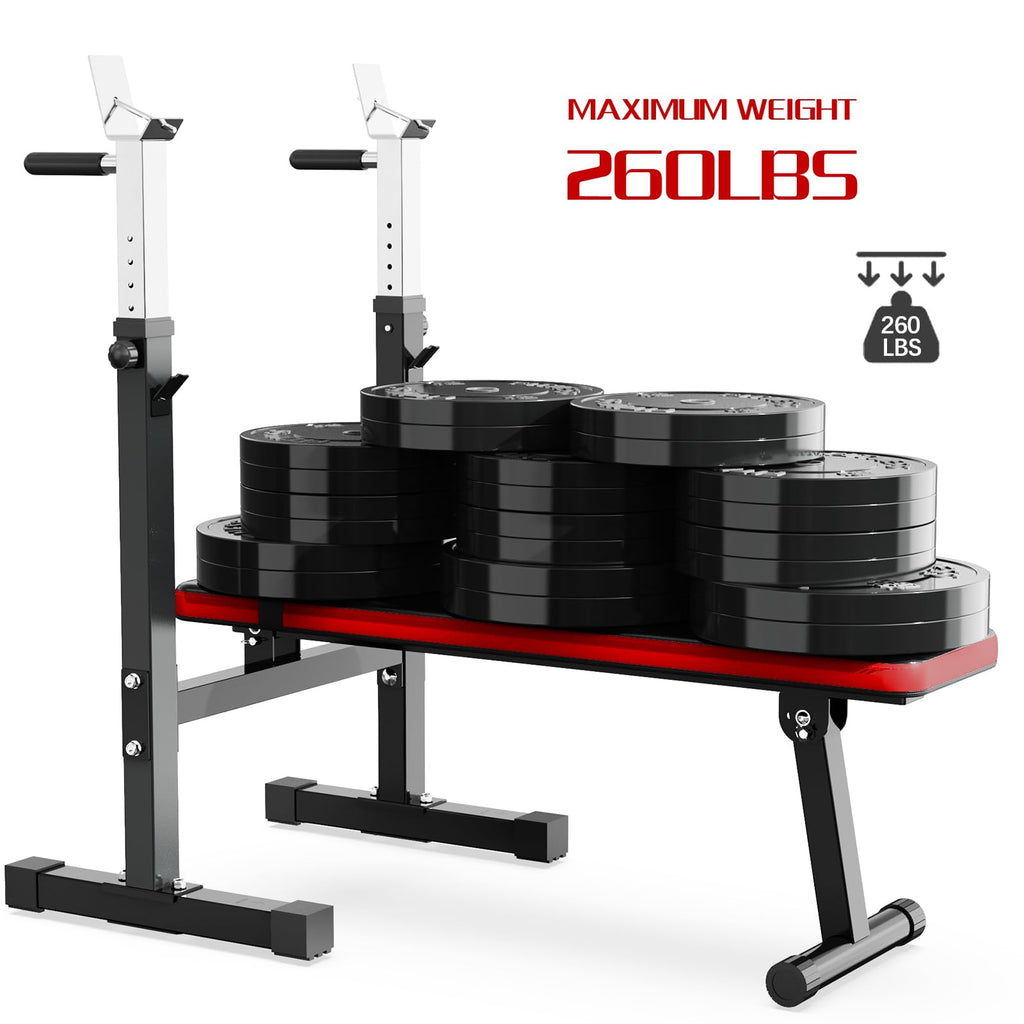 Adjustable Weight Bench Press with Squat Rack Folding Multi-Function Dip Station for Full Body Workout Home Gym Strength