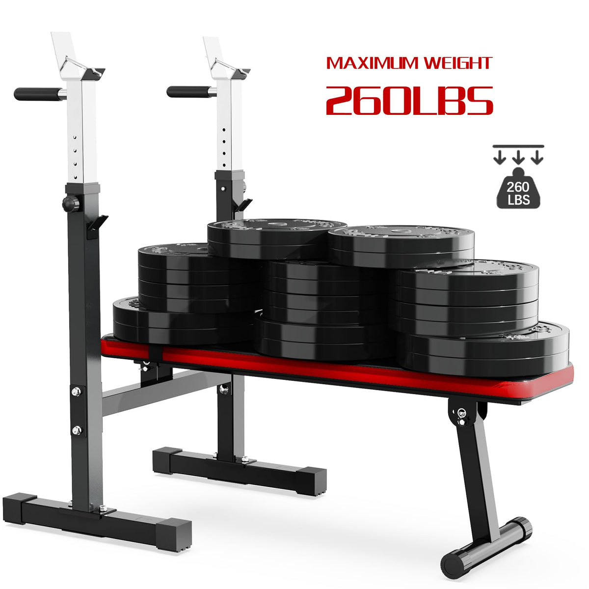 Adjustable Weight Bench Press with Squat Rack Folding Multi-Function Dip Station for Full Body Workout Home Gym Strength