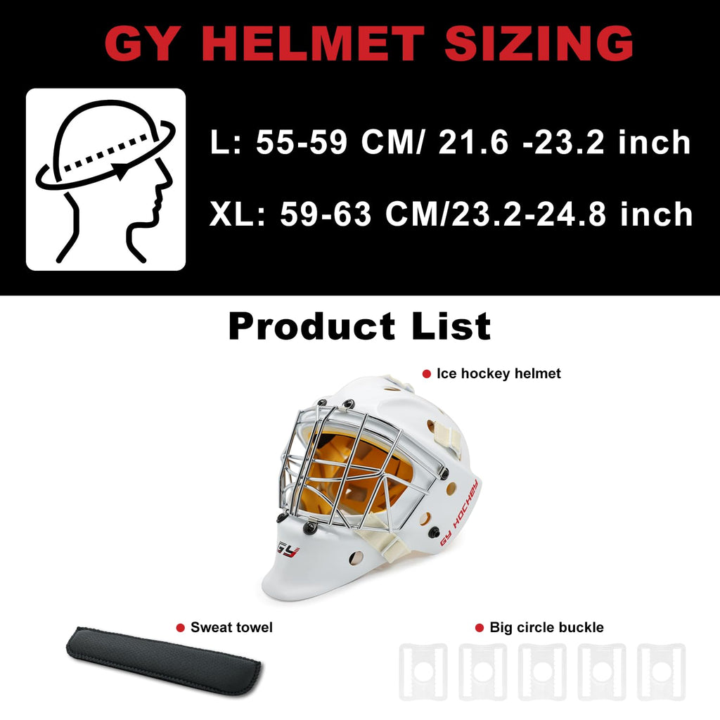 GY Hockey Helmet Combo with Facemask Senior Ice Hockey Goalie Helmet Adult/Cat-Eye Cage, Professional PC & ABS Shell/ 304 Stainless Steel Face Cage/Dual-Layer Lining
