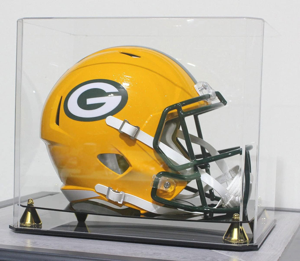 Pro Collector's Football Helmet Display Case Stand aslo fits Full Size Baseball, Ice Hockey, Motorcycle Helmets, One-Piece-Cover for Better Seal, Showcase with 98% UV Protection