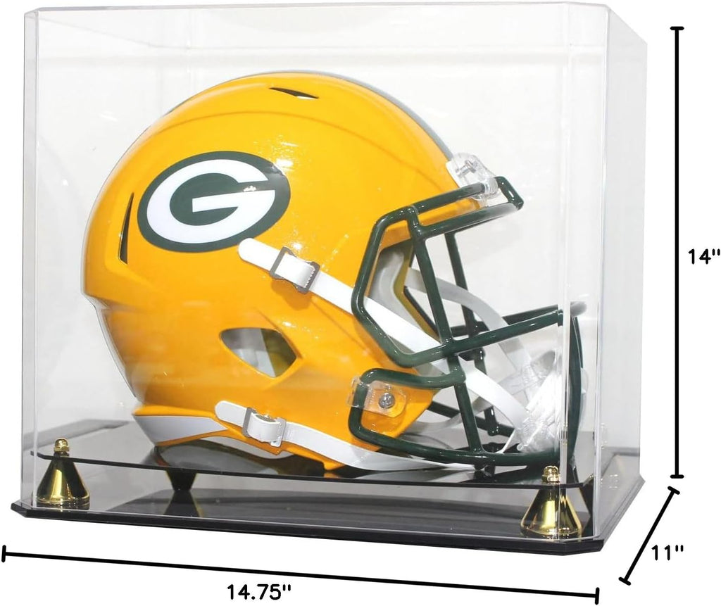 Pro Collector's Football Helmet Display Case Stand aslo fits Full Size Baseball, Ice Hockey, Motorcycle Helmets, One-Piece-Cover for Better Seal, Showcase with 98% UV Protection