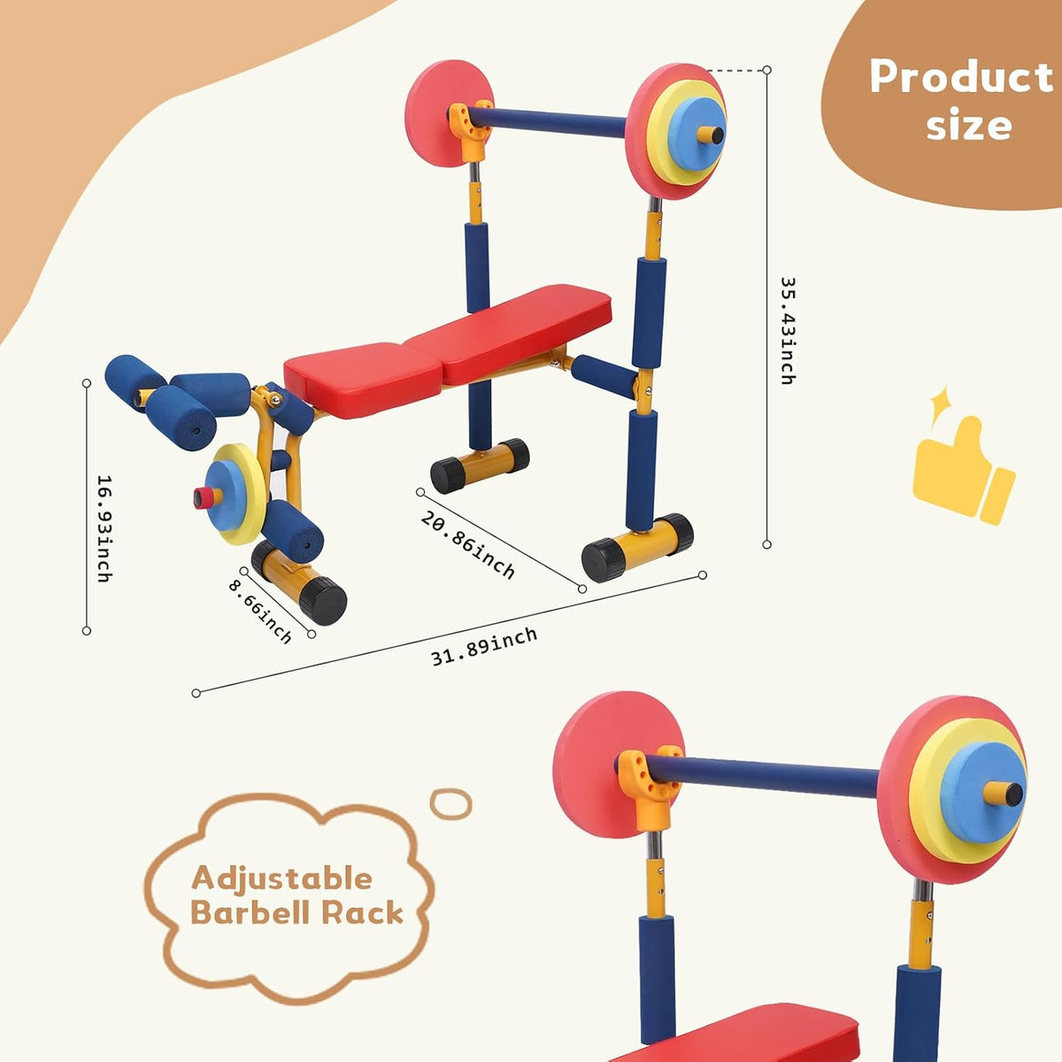 Kids Workout Equipment Kids Weight Bench Set Exercise Equipment Indoor Play Gym Toddler Workout Weight Set - Baby Weights Toys for Age 3 and Up by Home-Man