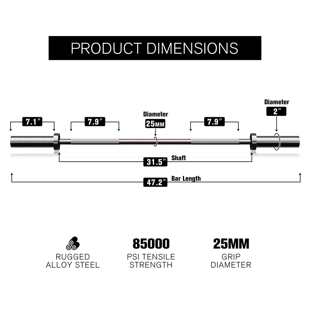 RITFIT Olympic Barbell 4ft/6ft - 2 Inch Weight Bar for Strength Training, Weightlifting, Squat, Deadlift, Bench Press, Curl, Overhead Press - 350lbs/500lbs Capacity