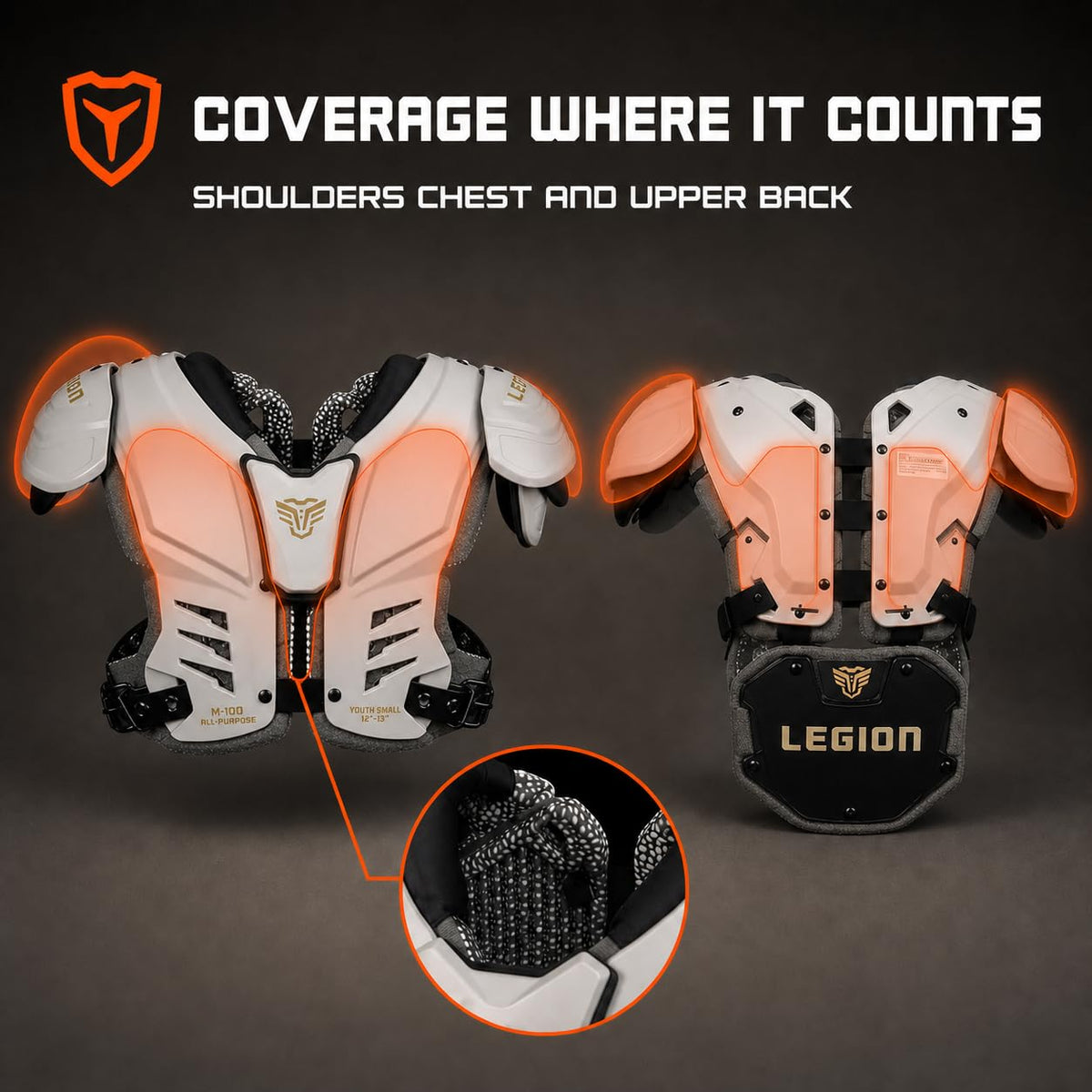 Legion Youth Football Shoulder Pads, Patents Pending, Lightweight, Optimized Mobility, Enhanced Impact Protection, Industry-Best Ventilation and Cooling