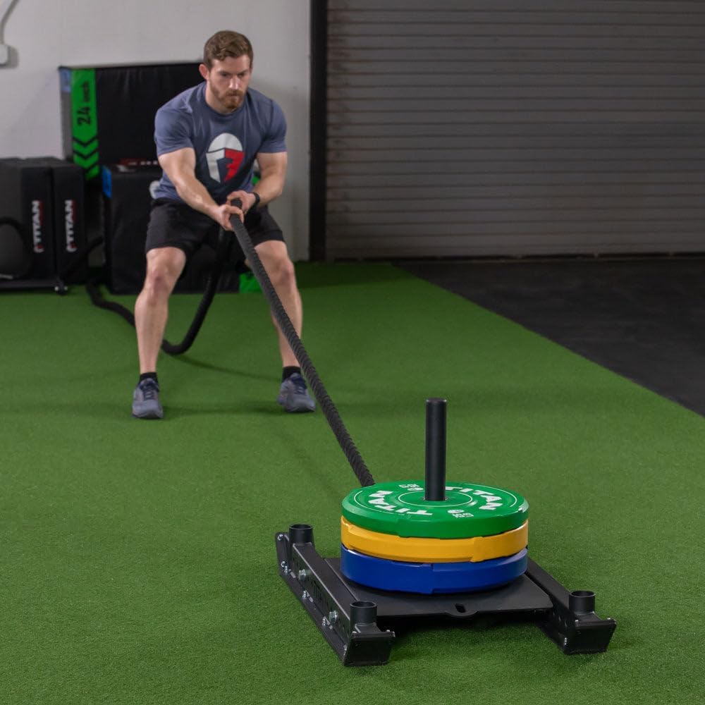 Titan Fitness Pro Sled Core Unit, 4-Post Push, Pull, or Drag Sled for Speed Training and Agility, Rated 750 LB Capacity, Use on Grass, Turf, Concrete or Asphalt, Fits Olympic Weight Plates