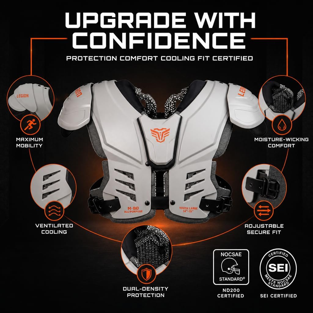 Legion Youth Football Shoulder Pads, Patents Pending, Lightweight, Optimized Mobility, Enhanced Impact Protection, Industry-Best Ventilation and Cooling