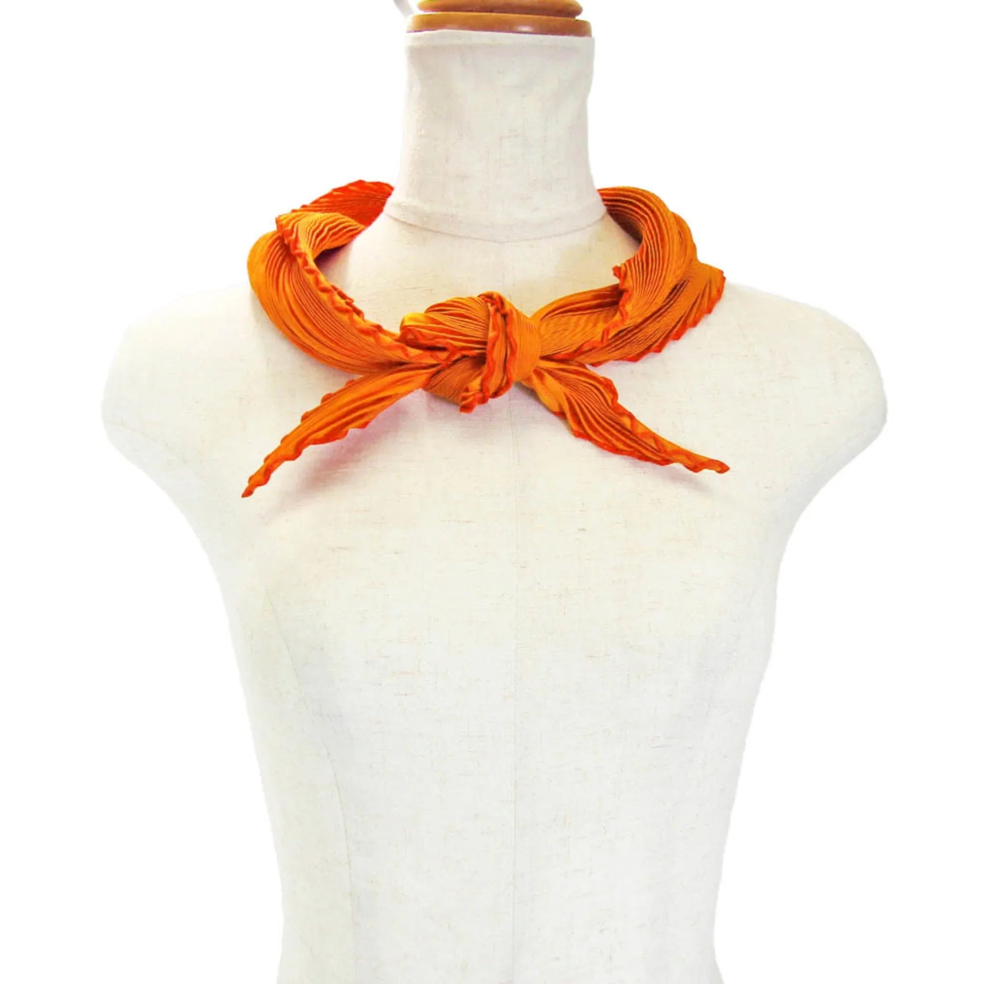 Pre-Owned Hermes Pleats Gentlemen Silk Scarf Orange (Good)