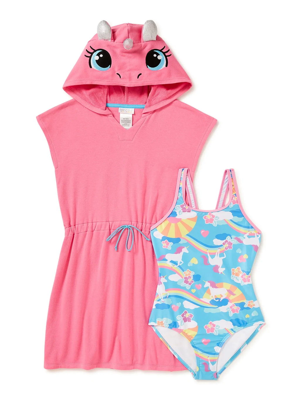Saint Eve Toddler Girls Unicorn Cosplay Terry Cover-Up & One-Piece Swimsuit, 2-Piece Swim Set, Sizes 2T-4T