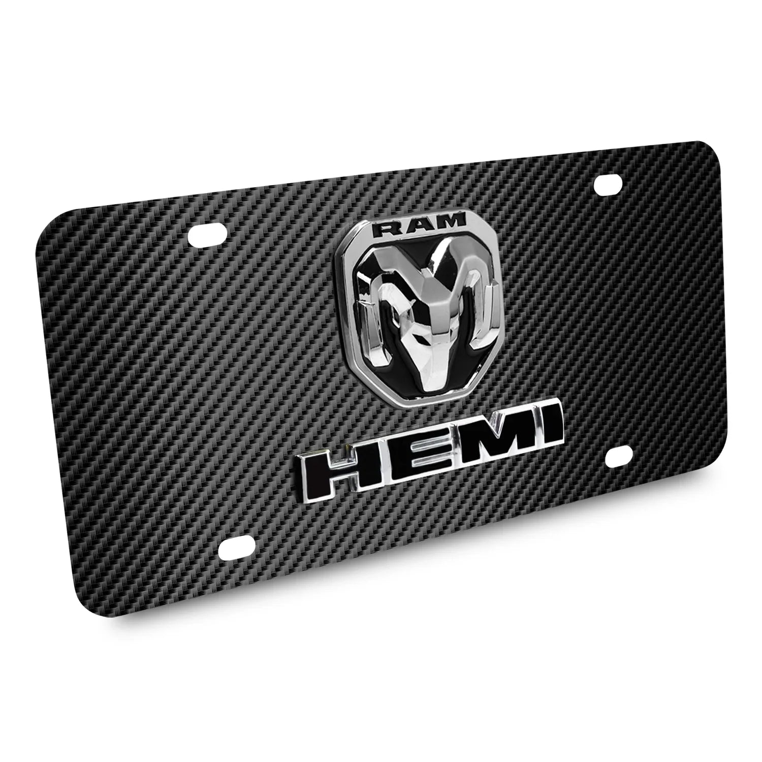RAM 2019 up HEMI 3D Dual Logo Dark Carbon Fiber Patten Steel License Plate