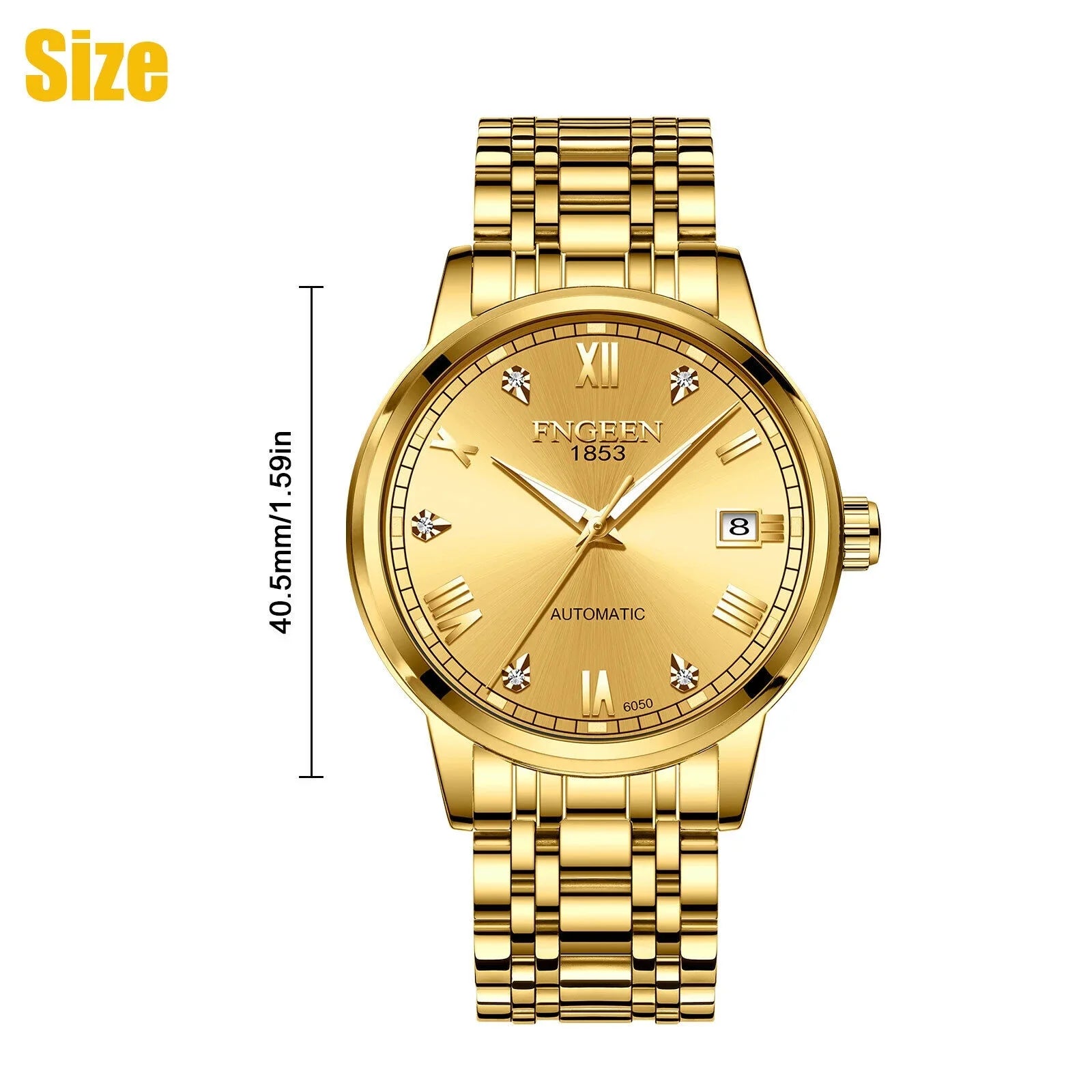 Luxury People Automatic Mechanical Watch Waterproof Stainless Steel Gold Tone Wrist