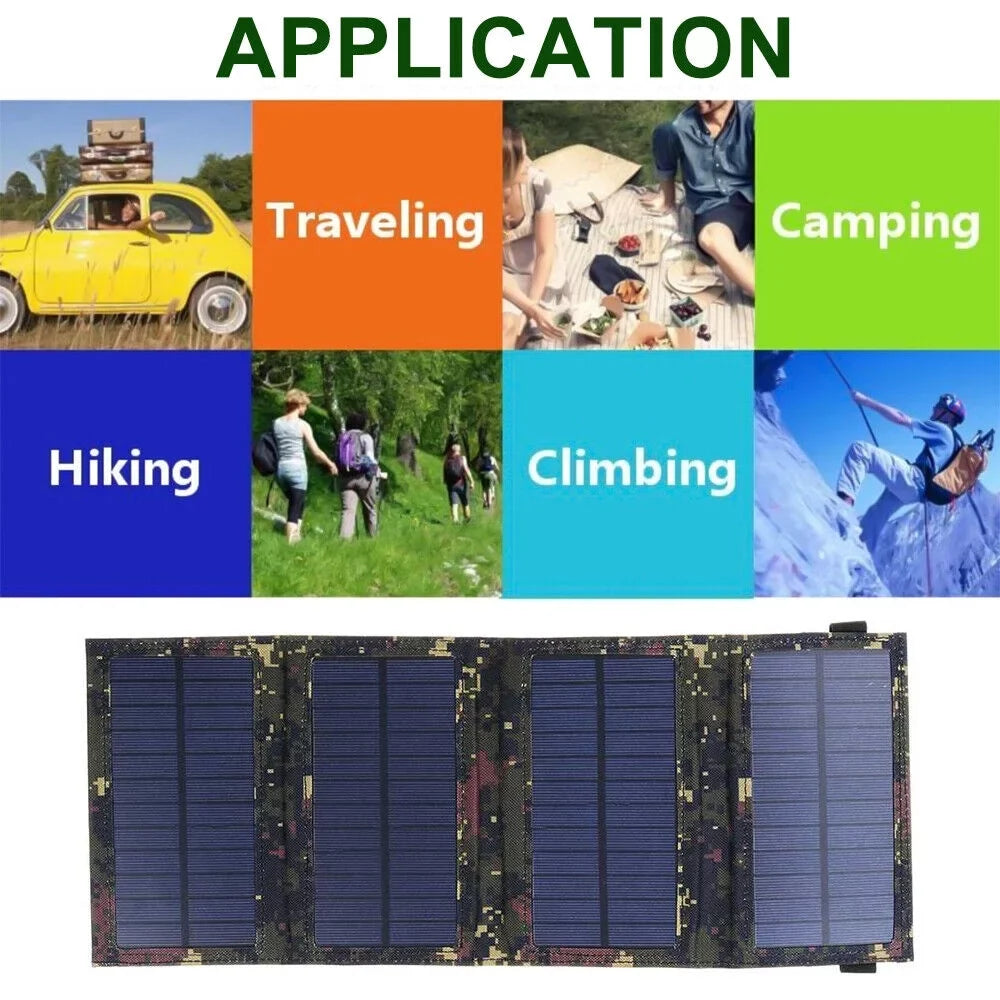 JLLOM 80W USB Solar Panel Folding Power Bank Outdoor Camping Hiking Phone Charger USA