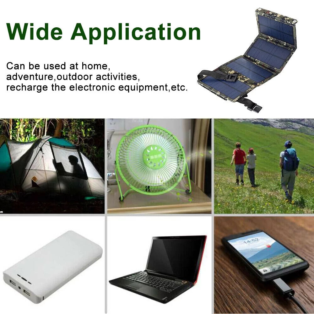 JLLOM 80W USB Solar Panel Folding Power Bank Outdoor Camping Hiking Phone Charger USA