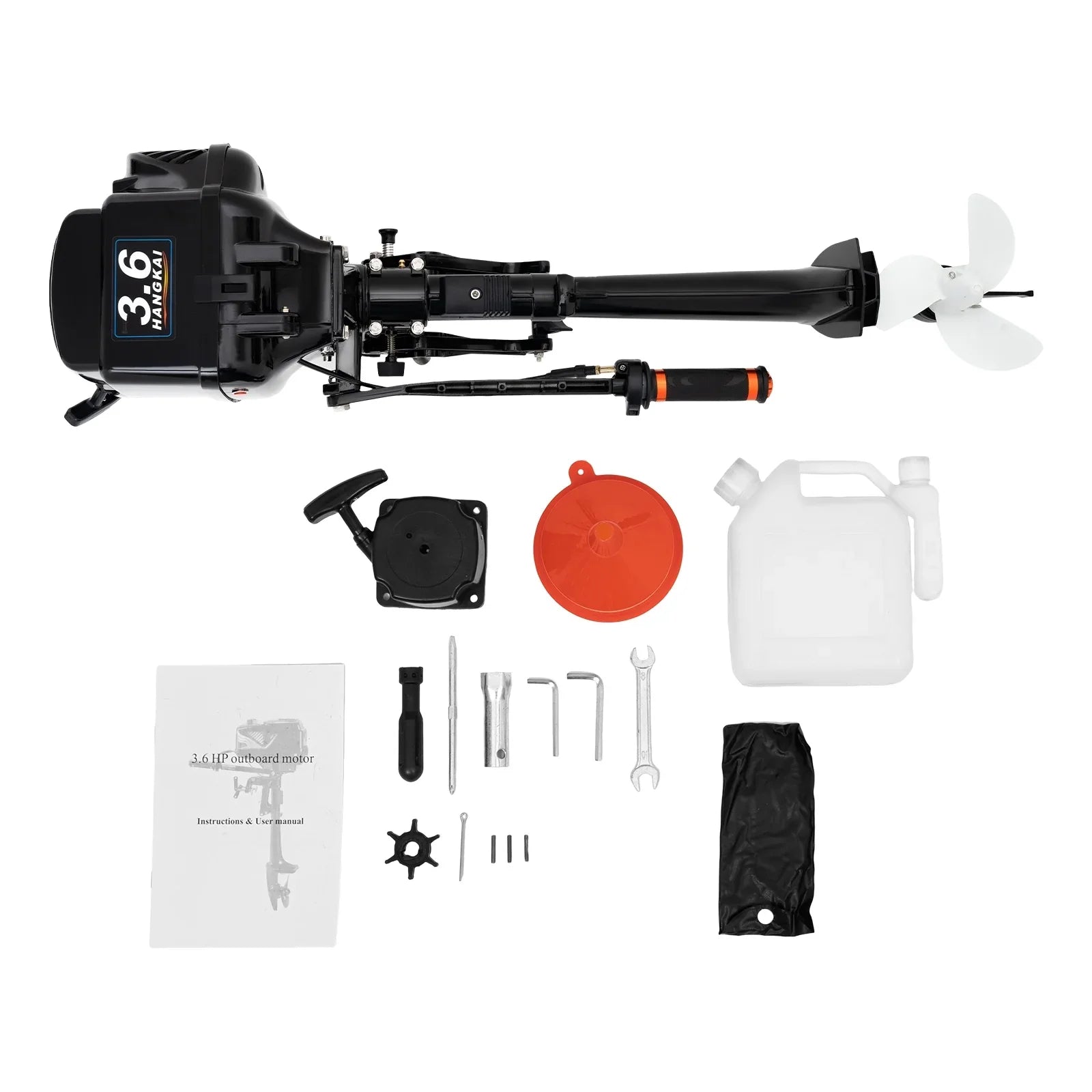 2 Stroke 3.6 HP Gasoline Outboard Motor, 55cc Fishing Boat Engine with Water Cooling System Clutch Control Midnight