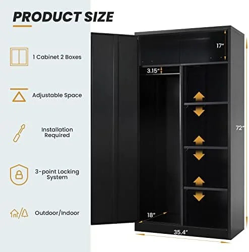 RUNFAYBIU Metal Wardrobe Closet - 72" Bedroom Armoires with Lock Locker with Adjustable Shelves and Removable Hanging Rods (White)