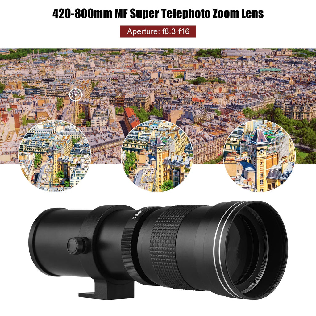 Suzicca Camera MF Super Telephoto Zoom Lens F/8.3-16 420-800mm T Mount with Adapter Ring Universal 1/4 Thread Gentlemen for Canon EF-Mount Cameras 80D 77D 70D 60D 60Da 50D 7D 6D 5D T7i T7s T6s T6