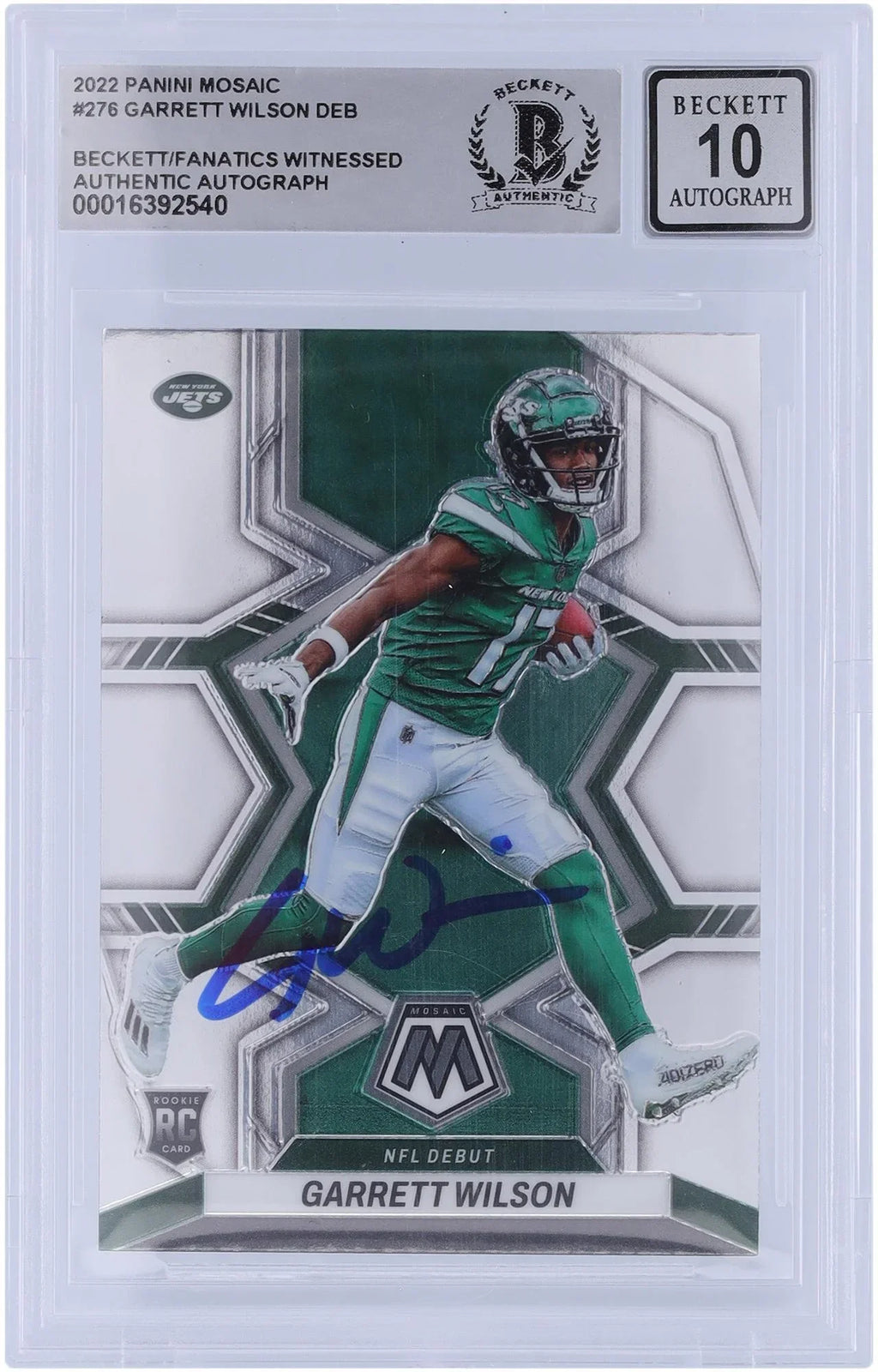 Garrett Wilson New York Jets Autographed 2022 Panini Mosaic NFL Debut #276 Beckett Fanatics Witnessed Authenticated 10 Rookie Card - Fanatics Authentic Certified