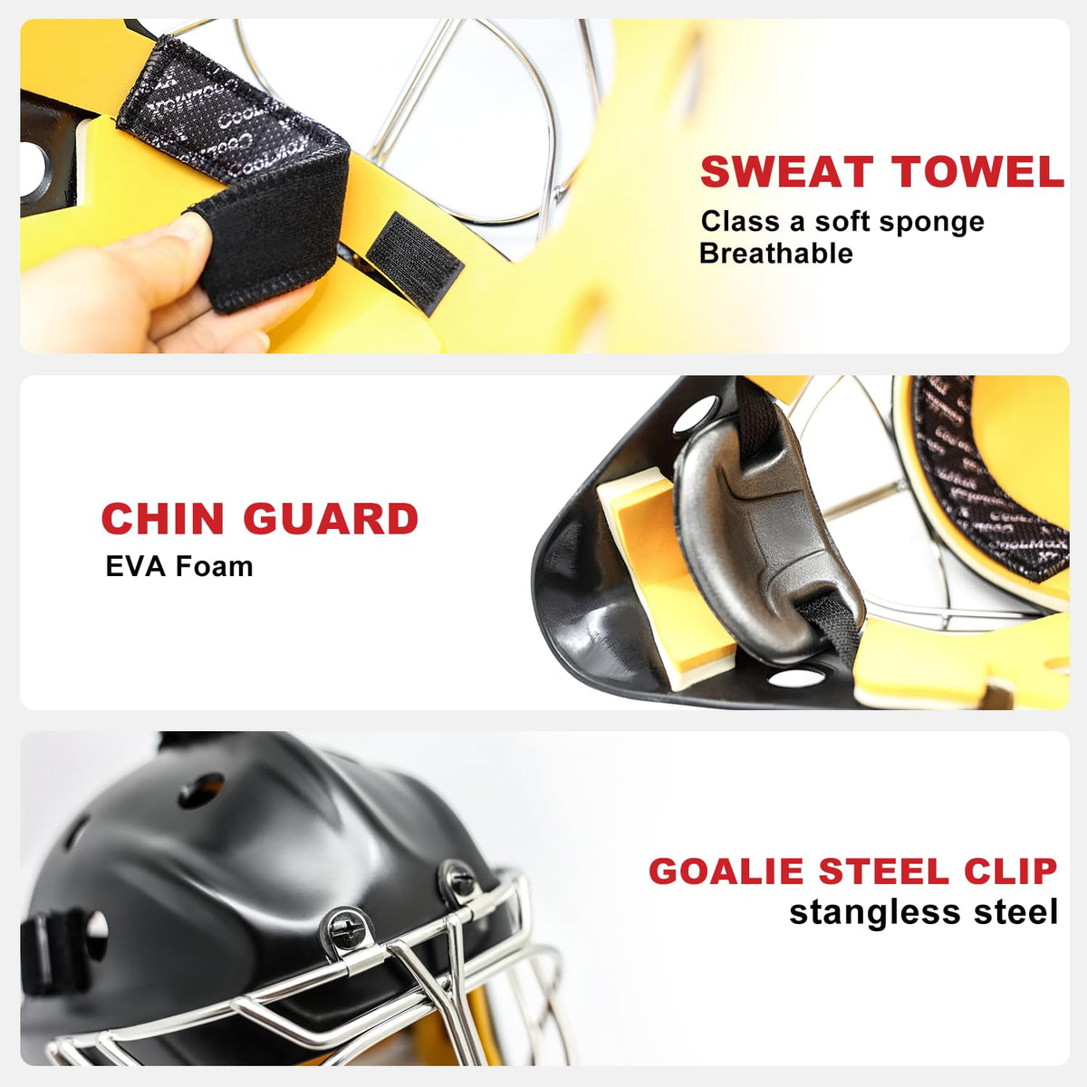 GY Hockey Helmet Combo with Facemask Senior Ice Hockey Goalie Helmet Adult/Cat-Eye Cage, Professional PC & ABS Shell/ 304 Stainless Steel Face Cage/Dual-Layer Lining