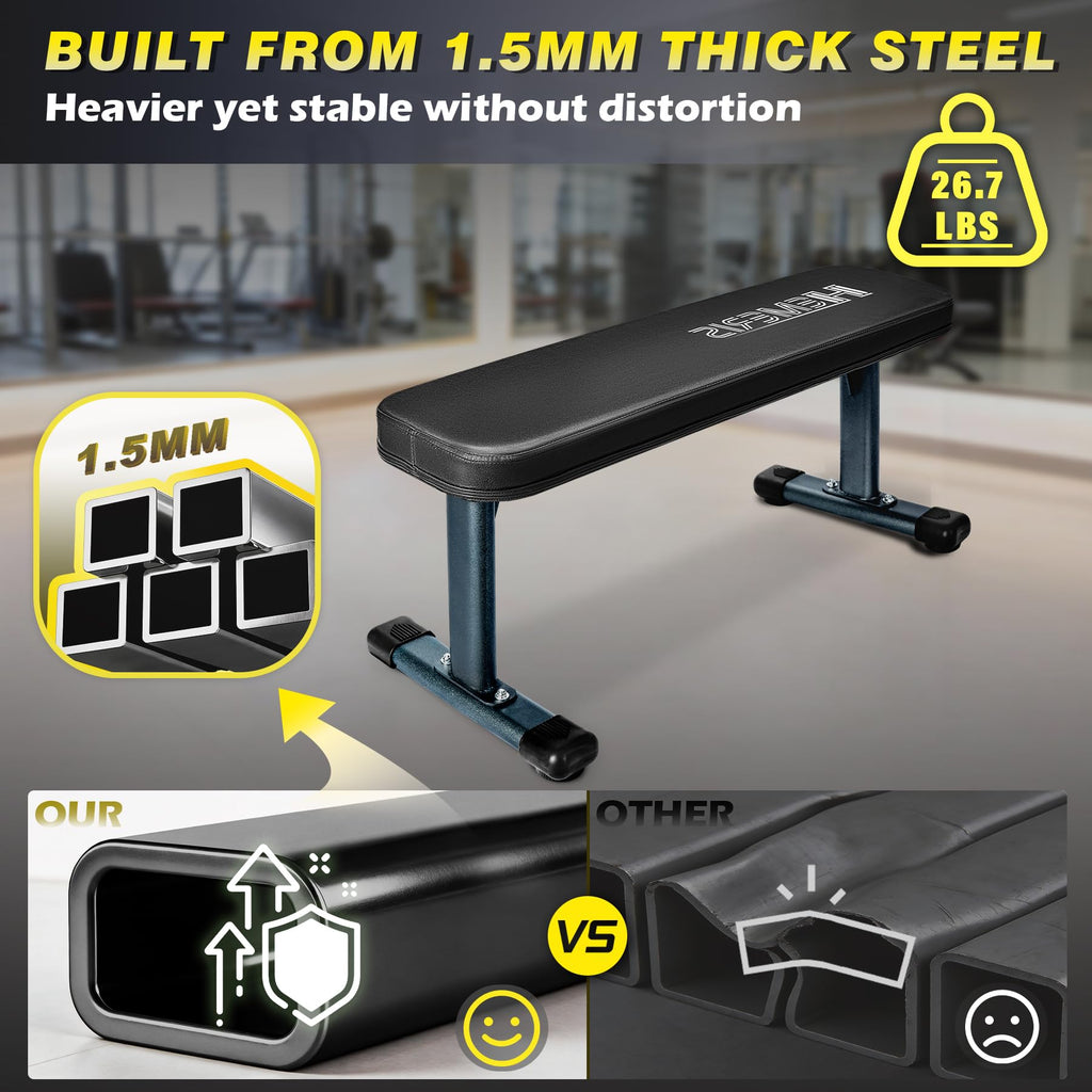 Flat Weight Bench, 2.4 Inch Thick Pad Workout Bench 660 LBS Bench Press Exercise Equipment for Home Gym Strength Weight Training