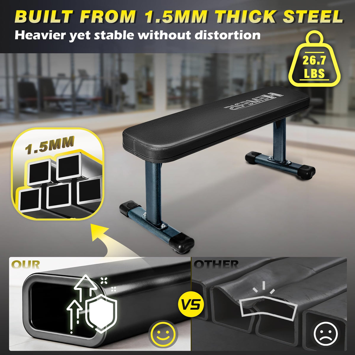 Flat Weight Bench, 2.4 Inch Thick Pad Workout Bench 660 LBS Bench Press Exercise Equipment for Home Gym Strength Weight Training