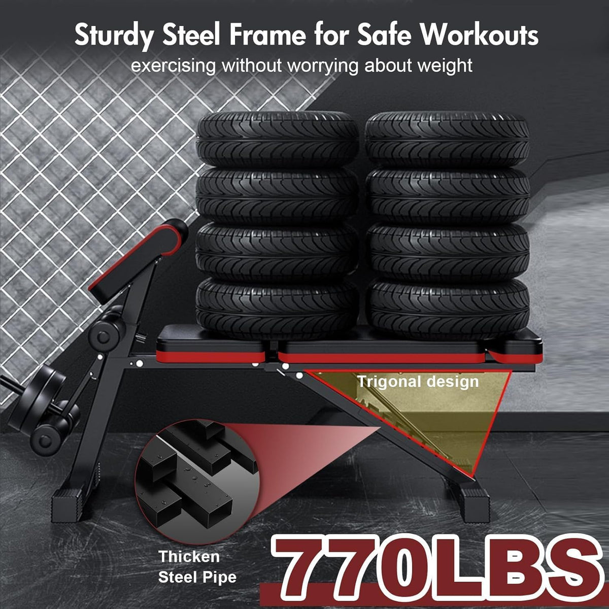 Adjustable Weight Bench with Leg Extension, 770LBS Foldable Bench Press