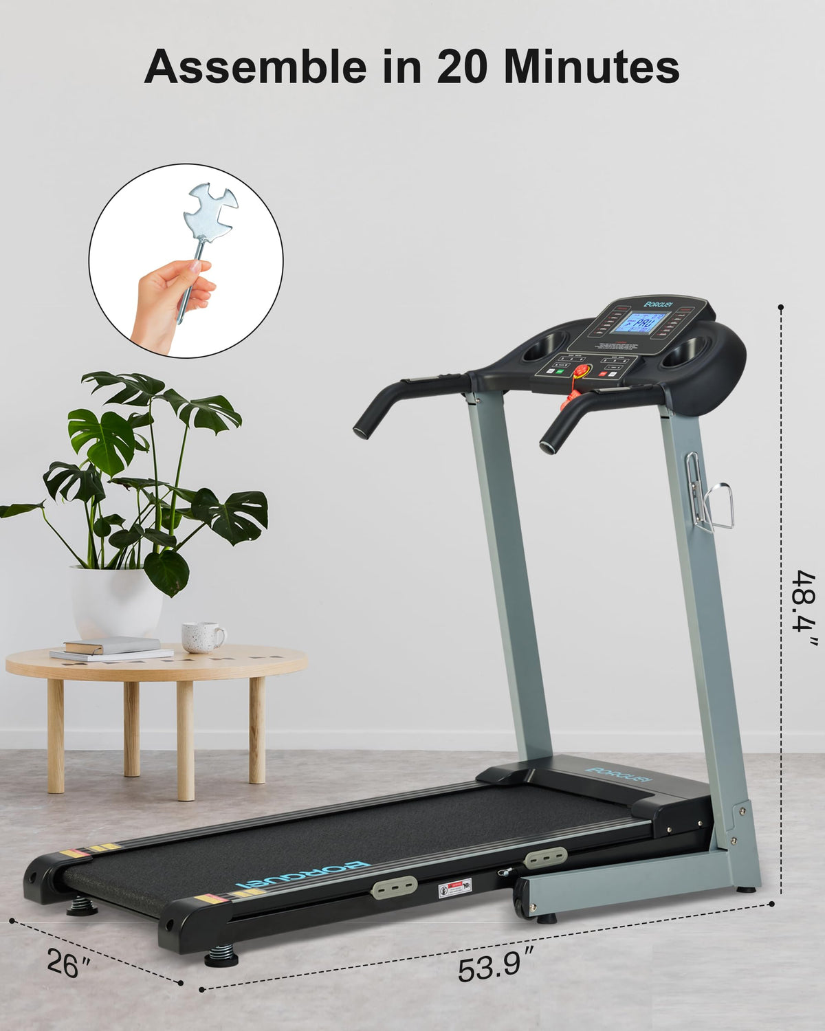 BORGUSI Treadmill with Auto Incline Folding Electric Treadmill for Home